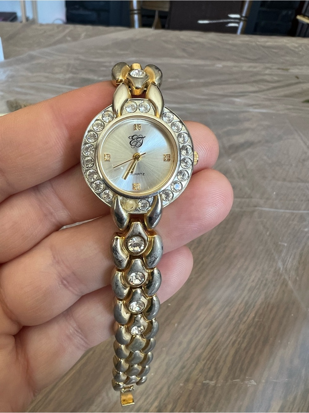 EJ Gold Tone Rhinestone Quartz Bracelet Watch Women’s As-Is Untested Y2K Fashion